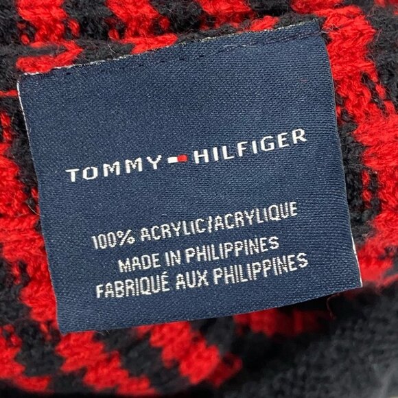 NEW Tommy Hilfiger Blue Red Striped Ribbed Knit Pom Pom Hat Toque Beanie Winter - Picture 2 of 7
